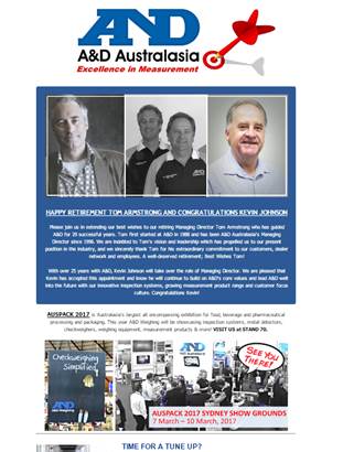 A&D Weighing Newsletter March 2017